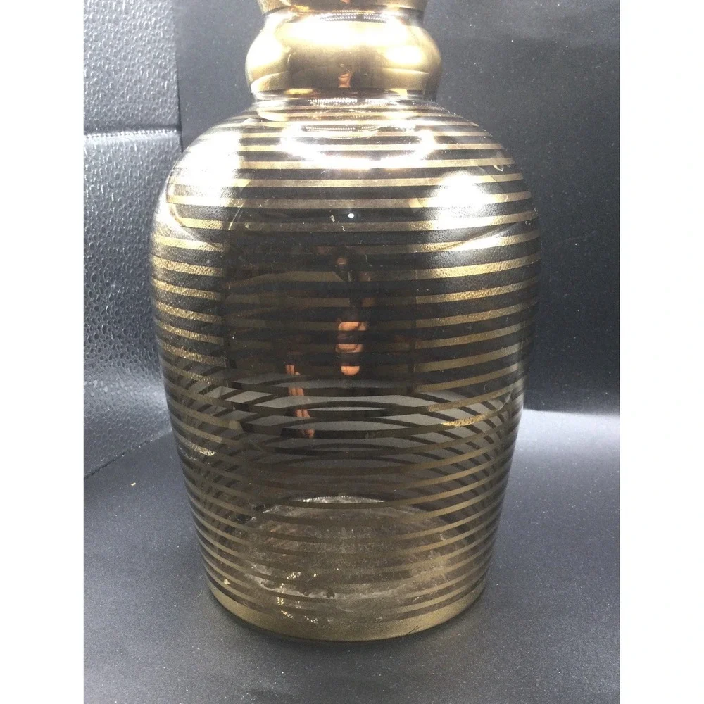 Amber Decanter Gold Concentric Rings Bohemian Art Glass vase